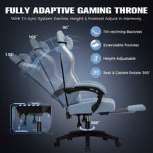 Fabric Gaming Chair With Footrest, Ergonomic Computer Desk Chair With Pocket Spring Cushion Home Office High Back Support Lumbar Support Heavy Duty Wide - Dusty Blue - View 2