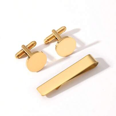 3pcs/Set Men's Stainless Steel Tie Clip, Cufflinks Suit, Mirror Polished Tie Clip, Suitable For Weddings, Parties, Holidays And Daily Wear