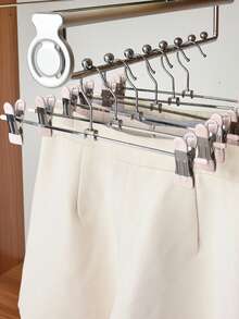 6 piezas Pinzas de metal de hierro plateado para pantalones, Pinzas sin costuras para ropa interior, Pinzas adhesivas de doble cabeza antideslizantes para pantalones, faldas y almacenamiento de armario - Rosa - Ver 1