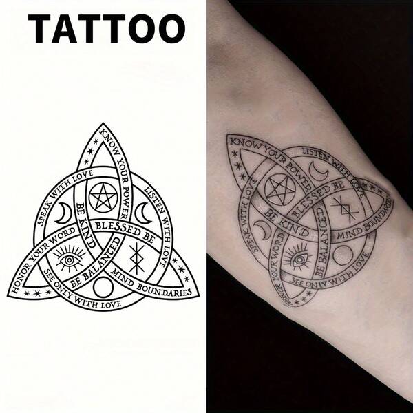 Temporary Tattoo Inspired By Sacred Geometry Triangle, Provides Natural Realistic Appearance. Ideal For Beginners, Waterproof And Easy To Apply, Lasts 1-2 Weeks, Enjoy The Fun Tattoo Experience.