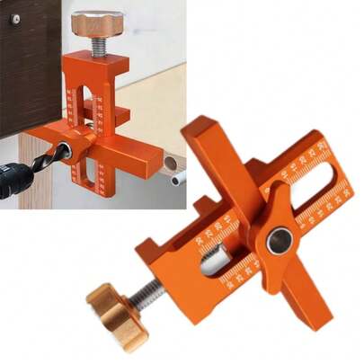 Adjustable Cabinet Door Installation Clip, 2-In-1 Door Panel Installation Drilling Tool, Aluminum Alloy Positioning Tool, Length Locator Tool Suitable For Most Cabinet Doors, Cabinet Hardware Fixture