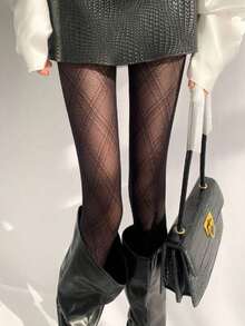 1pc Women's Sexy Semi-Sheer Black Skinny Pants, Suitable For Holiday Parties - 彩色 - 查看 1