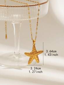 1件欧美时尚海滩度假风18K镀金不锈钢海洋系列海星吊坠项链，适合男士、女士、情侣日常佩戴、度假、派对，也可作为装饰和礼物。 - 金色 - 查看 4