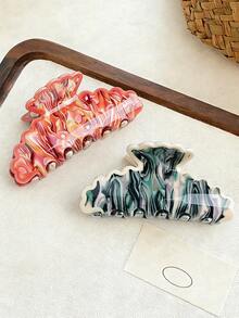 1个复古优雅醋酸纤维波浪花朵发爪夹，扎染斑点纹理图案发爪夹，适合盘发，发爪发饰，夏季海滩度假发夹 - 彩色 - 查看 1