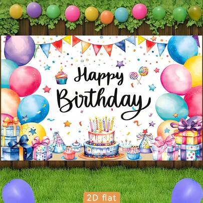 2d Plane, 1-Piece Multi-Color Happy Birthday Banner, Suitable For Party Decoration, Room Background Wall, Wedding Birthday, Ramadan, Christmas And Other Occasions, Photo Wall Props, Various Styles And Sizes To Choose From.