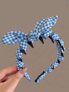 1pc Sweet Girl Rabbit Ear Plaid Headband, Countryside Style High Crown Anti-Slip Comb Hair Hoop Hair Accessory - Multicolor - View 12
