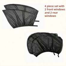 夏季黑色汽车遮阳帘，防蚊虫通用网状遮阳帘，隔热，隐私帘，透气网状窗户 - 4pc一組車窗防曬網紗 - 查看 7