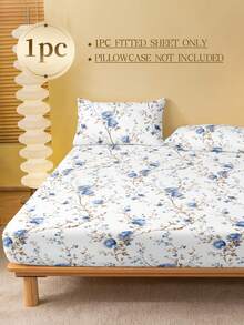1件复古花园蓝色花卉图案床单，时尚乡村风格床垫保护套，清新优雅，适合情人节床上用品，柔软透气，适合所有床型——双人床、标准双人床、大号双人床、特大号双人床，适合11.8英寸厚床垫，抗皱透气，有助于睡眠，可机洗，适合宿舍使用 - 淺藍色 - 查看 4