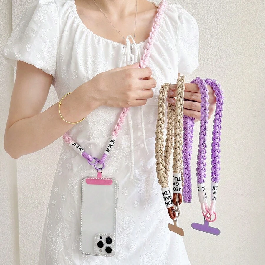 一套创意四股编织绳腕带，适用于手机、车钥匙、挂绳、腕包、通用手机壳 - 彩色 - 查看 1