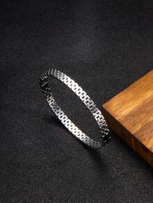 1 pieza Brazalete de acero inoxidable con baño de oro de 18K y diseño geométrico, joyería minimalista unisex resistente al agua y a la oxidación, en colores dorado y plateado - Pulsera en forma de huevo cuadrado pequeño - Ver 5