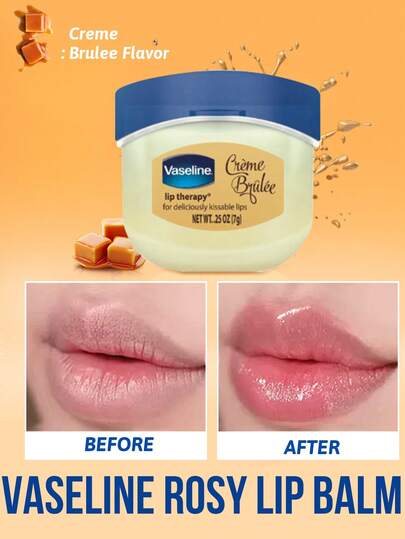 Vaseline 凡士林焦糖布丁味润唇膏，滋润滋养，深层补水，舒缓镇静，便携装，持久保湿，旅行必备，纯净成分，多用途，修护、防护、修复、保湿，适合所有肤质，包括干性和敏感性肌肤，成人、儿童和孕妇均可使用，日常护理，肌肤修护，身体护理，尤其适合干燥气候，夜间修护