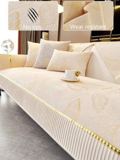 1件舒适雪尼尔沙发垫套，四季通用沙发座垫保护套，现代简约防滑沙发垫，防尘可水洗沙发套，米色清新柔软，不褪色防掉毛，宠物友好，适用于组合沙发、卧室、办公室、客厅