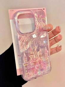 Pink Painted Graffiti 1pc Gradient Pink Fireworks Castle Holographic Pattern Phone Case, Fashionable Personalized Shockproof Fairy Tale Protective Cover, Compatible With IPhone17/Compatible With IPhone17 Pro Max/Compatible With IPhone16 Pro Max/Compatible With IPhone15 Pro/Compatible With IPhone14/Compatible With IPhone13/12/11, Can Be Given As A Gift To Family, Friends, Siblings, Or Partner Spring Birthday Gift - 1pc - View 4