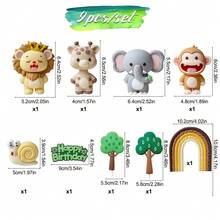 Bộ 9 món trang trí bánh kem chủ đề động vật, bao gồm cây xanh, cầu vồng, sư tử vui vẻ, khỉ, voi, ốc sên, v.v. Thích hợp cho tiệc sinh nhật chủ đề rừng rậm, lễ kỷ niệm sinh nhật lần thứ nhất, tiệc mừng em bé chào đời và các sự kiện theo chủ đề khác. - động vật - Xem 7
