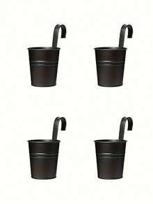 4 st utomhusväxträcken, 4-tums hängande krukor i järn, staketräcke, balkongkrukor med dräneringshål och avtagbara krokar, svarta - Flerfärgad - Visa 10