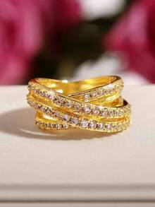 1枚925纯银十字架叠层戒指，百搭日常佩戴，派对配饰，高品质女士戒指，精致珠宝礼品 - 線條交叉 - 查看 4