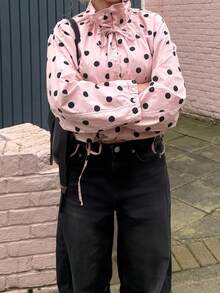 Chaqueta casual de mujer de manga larga con lunares, estilo suelto, con cuello alto, botones y color rosa para primavera - Rosa - Ver 5