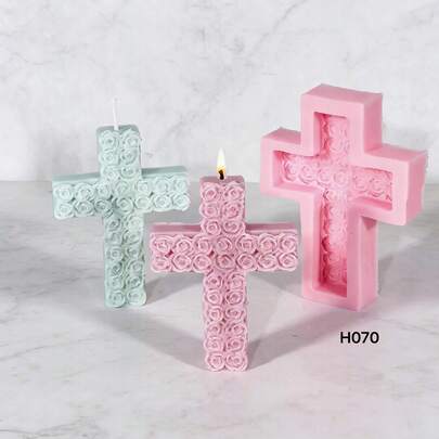 Rose Flower Cross Silicone Candle Mold, DIY Handmade Candle, Crystal Epoxy Resin Diffuser Stone Decoration Mold