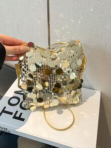 New Fashionable Sequin Mini Shoulder Bag, Unique Small Square Crossbody Bag For Women - Gold - View 5