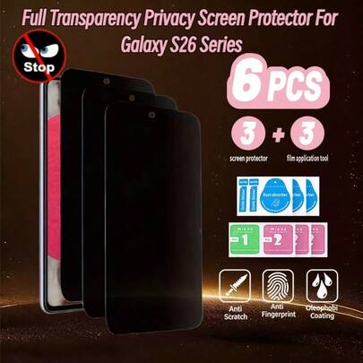 隐私屏幕保护膜 6 合 1 套装（3 张手机屏幕保护膜 + 3 套贴膜工具）适用于 Galaxy A05 A05s A06 A12 A13 A15 A16 A22 5G A33 5G A35 A36 A53 5G A54 5G A55 5G A70 S20 FE A14 4G A34 S24 FE S23 FE S21 FE 的隐私钢化玻璃屏幕保护膜，超强防刮，易于安装，防碎裂边缘，触感顺滑，防指纹，显示清晰。生日礼物，春季生日礼物。