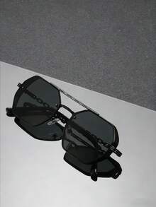 一副男女通用双梁多边形时尚眼镜，合金材质，防晒，复古休闲风格，周末度假款 - 亮黑 - 查看 8