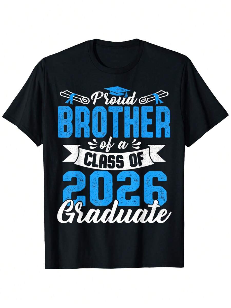 Class Of 2026 Graduate Brother T-Shirt - Proud Brother Senior 26 Gift For Graduation, Christmas, Thanksgiving & Veterans Day - Unisex Loose Fit Slogan Tee For 2026 Grads (Brother, Not For Class Of 2025/2027) - Casual Wear - 黑色 - 查看 1