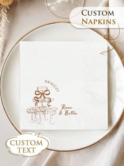 15–500pcs Personalized Cocktail Napkins, 3-Ply Personalized Wedding Cocktail Napkins, Table Decor, Perfect Party Decoration For Wedding, Anniversary, Bridal Shower, Cocktail Party, Engagement Party, Ideals Disposable Napkins For Couple, Lover And Family, Customized Party Napkins