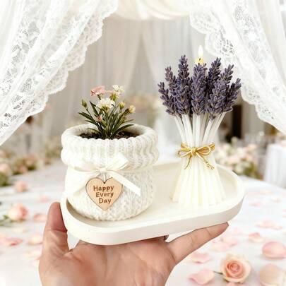 3件套（编织花盆、薰衣草花束和椭圆形托盘）树脂硅胶模具 - 易脱模、可重复使用多用途工艺模具，适用于DIY蜡烛制作、环氧树脂、粘土和石膏，母亲节礼物、家居装饰和婚礼回礼