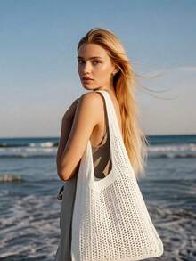 Summer Vacation Beach Bag, Large Capacity Tote Bag, Elegant Women's Fashion Shoulder Bag, Travel Bag, Travel Essentials, Bridesmaid Gift Bag, College Student Lunch Bag, Business Women , Valentines Gifts , Beach - White - View 2