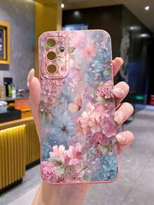 1pc Gradient Pink & Blue Butterfly Printed Shockproof Phone Case, Compatible With Samsung/Galaxy///// Android Models - Pink - View 1