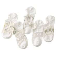 3双水晶丝绸春夏薄款船袜，棉质，款式随机，可爱日式玻璃蝴蝶结图案短袜。 - 彩色 - 查看 8