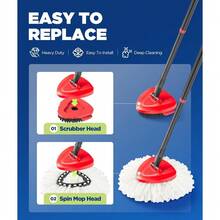 6 In 1 Mop Head Replacement Set For O Cedar EasyWring 1 Tank System Includes 1 Base 2 Scrub Brush Heads 3 Spin Mop Heads Home Cleaning Supplies - 1 đế + 1 đầu cọ rửa + 2 đầu xoay - Xem 3