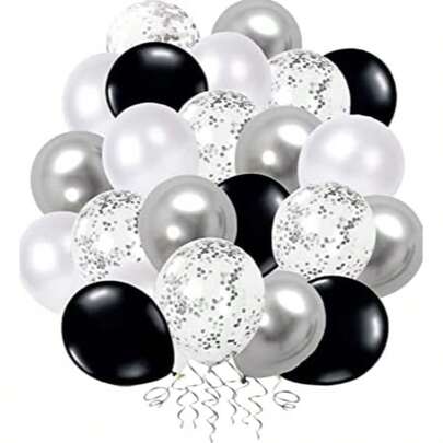 60pcs Balloons Set 12 Inch Silver Black White Balloons Metallic Latex Balloons Confetti Balloons Helium Balloons For Wedding Birthday Shower Baby Shower