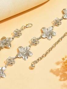 1pc Vintage Fashion Personalized Metal 3D Five-Petal Flower Splice Waist Chain, Bohemian High-End Versatile Dress Chain Waistband, Suitable Women In Any Occasion - 銀 - 查看 4