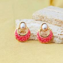 Luxury Stainless Steel Gold Plated Non-Fading Oil Pressure Earrings, Fashionable Personalized Gold Shell Pearl Shape Earrings - Butterfly - View 7