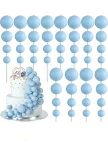 48pcs Spherical Cake Decorations Mini Balloon Paper Cupcake Decor Foam Cake Balls Blue Or Pink Cake Balls Decor For Birthday Party, Wedding Anniversary, Christening, Gender Reveal Party (Please Use After Installing The White Tube. The Spherical Surface Should Not Contact The Cake.) - Multicolor - View 1