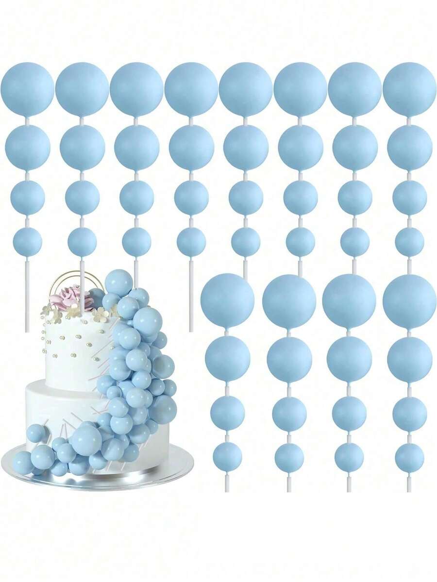 48pcs Spherical Cake Decorations Mini Balloon Paper Cupcake Decor Foam Cake Balls Blue Or Pink Cake Balls Decor For Birthday Party, Wedding Anniversary, Christening, Gender Reveal Party (Please Use After Installing The White Tube. The Spherical Surface Should Not Contact The Cake.) - Multicolor - View 1