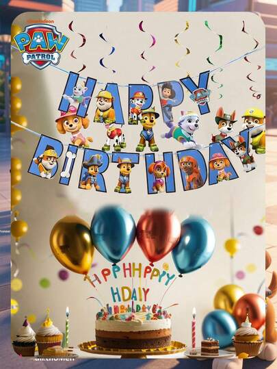  6/13/19pcs Paw Patrol Theme Happy Birthday Banner, Spiral Balloons, Party Decorations, Chase Flag Hanging Spiral Decor, Party Atmosphere Decor, Perfect Party Decorations, Home Decor, Perfect Room Decor, Christmas & Valentine's Day Gift, Ideal Friend Gift For Birthday Celebration, Souvenirs, Women's Gifts, Cute Aesthetics, Valentine's Day, Gifts, Decorations, Home Decor, Valentine's Day Gifts