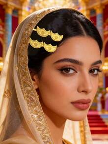 Herseygold 1pc Middle Eastern Arabic Bridal Jewelry Totem Crescent Moon Shaped Hair Clip, Holiday Headdress For Women, Daily Wear, Friend Gift - Gold - View 5