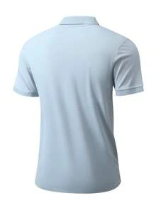 男士夏季純色短袖休閒通勤鈕扣 Polo 衫，適合高爾夫運動，黑色 Polo 衫 - 灰色 - 查看 4