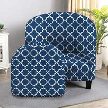 1件装弹力印花双层半圆形单人沙发套，通用型，适用于弧形U型俱乐部休闲椅 - 雲朵 - 查看 5