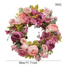 1pc 45cm/17.72in Romantic Vintage Style Artificial Simulated Peony Flower Hanging Decorative Wreath For Thanksgiving, Harvest, Christmas, Valentine's Day, Mother's Day, Weddings, Holiday Party Mantel, Wall, Door Window, Staircase Decorative Wreath, Thanksgiving Gift - A - 查看 8