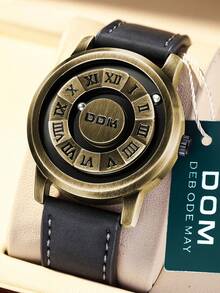 1pc Men's Watch, Retro Roman Numeral Dial Quartz Waterproof Wristwatch, Unique Magnetic Levitation Technology, Leather & Steel Strap, Suitable For Gifts And Daily Wear - Bronze Dial and Leather Strap - View 2