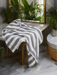 4pcs Oversized Striped Coral Bath Towel Set - Ultra-Soft, Quick-Drying, Luxurious For Home, Gym, Spa, 55x27 Inches, Bohemian Style, Multi-Color - Xám - Xem 4