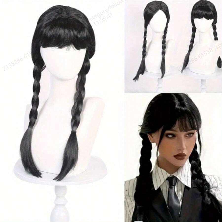 Women's Synthetic Bob Cut Wig With Bangs Short Straight Heat Resistant Beginner Friendly Halloween Cosplay Wig - Black - View 1