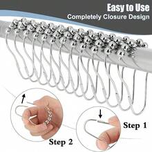 12/24pcs Shower Curtain Rings, Rust-Resistant Metal Shower Hooks Ring, For Bathroom Shower Rod Shower Curtain Hangers, Nickel - Multicolor - View 3