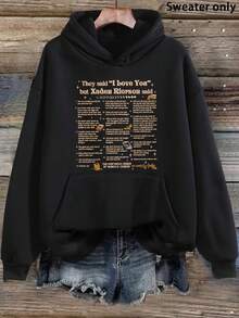 Plus Size Women's Winter Casual Sports Hoodie, Women's Hoodie With Title They Say I Love You, But Zedon Reeson Says Printed On It| Rebecca Yarros Fan Edition Hoodie With Pockets, Casual Style, Hooded, Long-Sleeved, Suitable Autumn And Winter Seasons - Religious Faith Inspired Apparel - Black - View 1