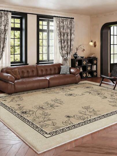 1 stuk vloerkleed met retro bloemenprint in camelkleur voor de woonkamer, gemaakt van 10 mm dik pluche materiaal, voelt zacht en comfortabel aan, is gemakkelijk te onderhouden, waterdicht en vlekbestendig, heeft een antislip onderkant en is geschikt voor de hal, slaapkamer, woonkamer, badkamer, keuken, eetkamer, kantoor, kamerdecoratie en als deurmat, ideaal voor feestelijke gelegenheden.