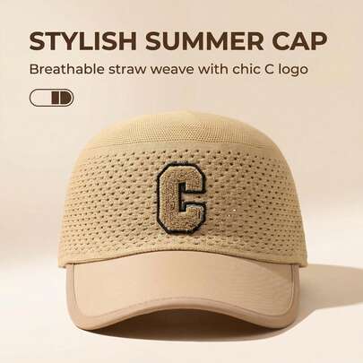 Spring/Summer Fashion Hollow Breathable Baseball Cap, Unisex C Letter Embroidery Printed Sun Hat, Lightweight Casual Accessory Suitable For Outdoor, Travel, Party, Beach