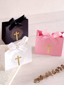 10pcs Christian Baptism Candy Boxes, Wedding Communion Ceremony Favors, Shiny Cross Foil Candy Boxes - Multicolor - View 1